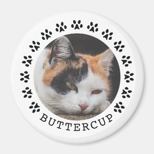 Svart Cat Tass avtryck Ram Pet Photo Magnet