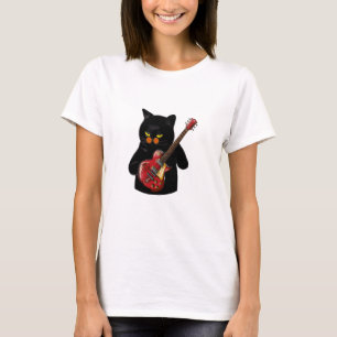 Svart Cat-uppspelningsgitar, svart kattlover T Shirt