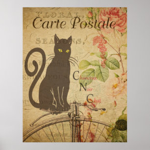 Svart Cat Vintage Fransk-vykort Poster