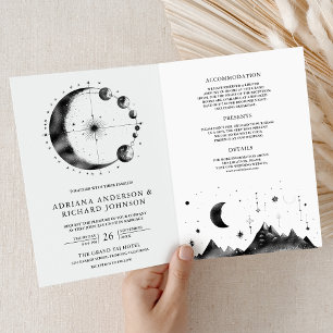 Svart Celestial Halvmånefas Bröllop Inbjudan