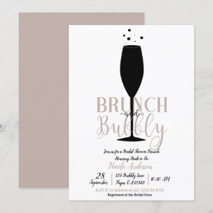 Svart Champagne Glas Brunch Bubbly Bröllopsbrunch Inbjudningar