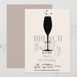 Svart champagneglas brunch & bubbel födelsedag inbjudningar