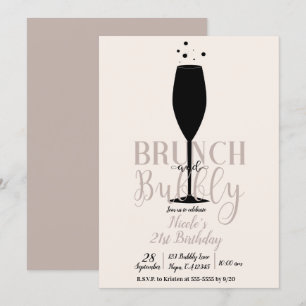 Svart champagneglas brunch & bubbel födelsedag inbjudningar