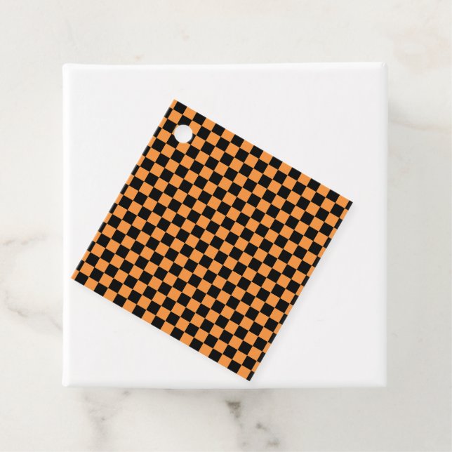 Svart Checkers för orange Gåvor Etiketter (På plats)