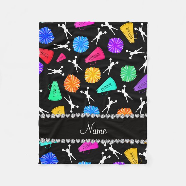 Svart cheerleading pompoms för anpassningsbarnamn fleecefilt (Framsidan)