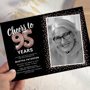 Svart Cheers till 95 år Rose Gold Födelsedagsfiran Inbjudningar