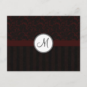 Svart Cherry Blommigt Wisps & Rand med Monogram Vykort