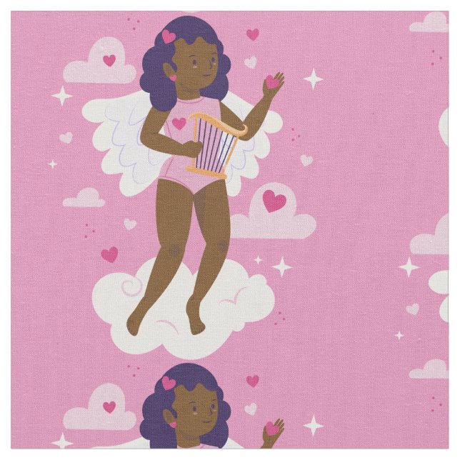 Svart cherub african angel harp-hjärtklumpar tyg (Närbild)