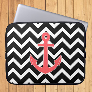Svart Chevron Rosa Ankare Laptop Fodral