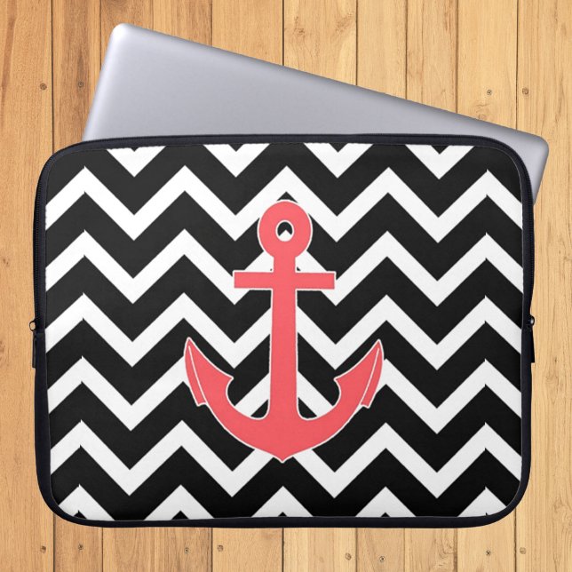 Svart Chevron Rosa Ankare Laptop Fodral (Skapare uppladdad)