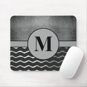 Svart Chevron Silver Glitter Monogram Initial Musmatta