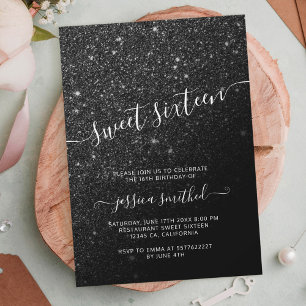 Svart chic av elegant, glitter, svett 16 inbjudningar