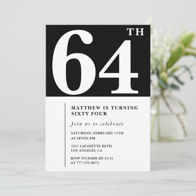 Svart Chic för inbjudan till Elegant på 64 års föd (Stående Fram)