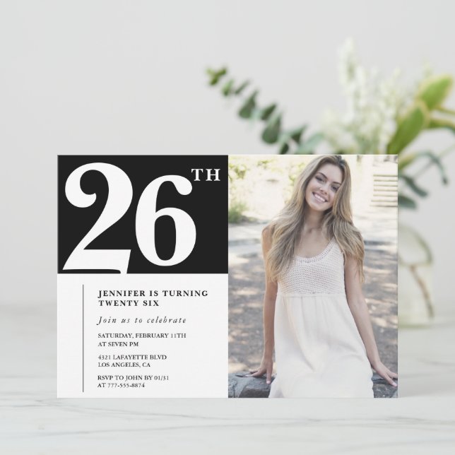 Svart Chic - foto - 26:e födelsedagsinbjudan Inbjudningar (Stående Fram)