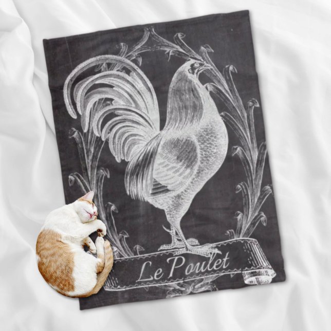 Svart chic fransk land tupp fleecefilt (rustic chic blackboard french country rooster fleece blanket)