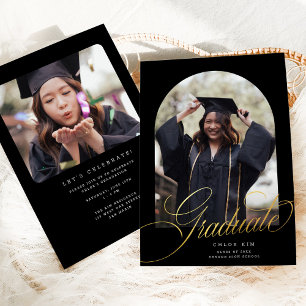 Svart Chic Guld Skript Valv Gradueringsfoto Meddelande