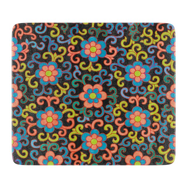 Svart chic mönster med färgrik blomster  (Framsidan)