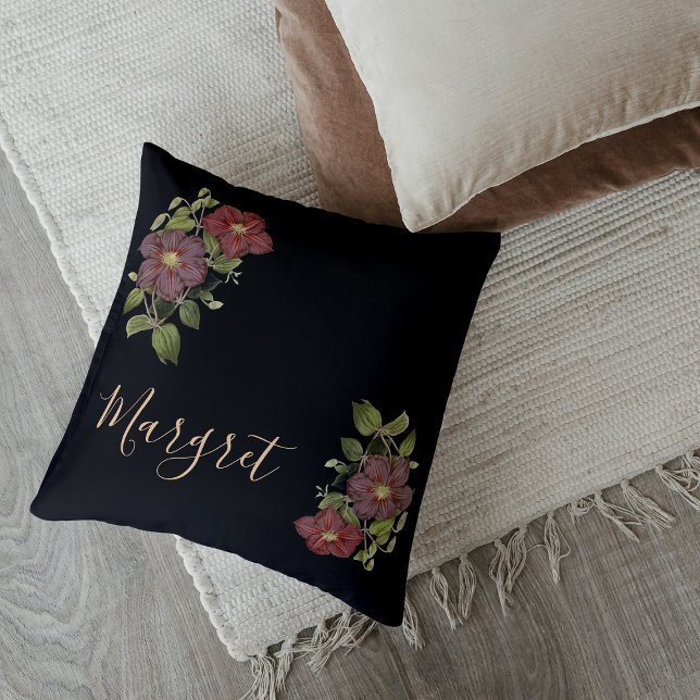 Svart Chic Stilig Blommig Elegans  Kudde (Skapare uppladdad)
