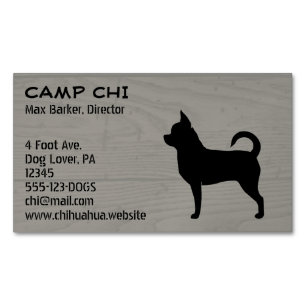 Svart Chihuahua Hund Silhouette Faux Wood Stil Visitkortmagnet