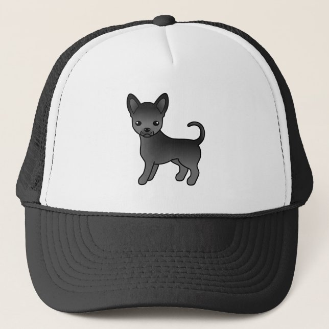 Svart Chihuahua med slät päls söt tecknad hund Keps (Framsida)