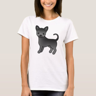 Svart Chihuahua med slät päls söt tecknad hund T Shirt