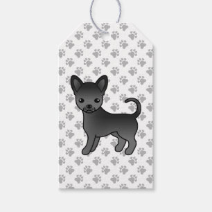 Svart Chihuahua med slät päls Tecknad hund & tassa Presentetikett