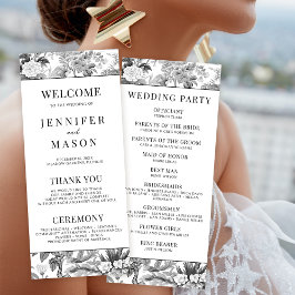 Svart chinoiserie-bröllopsprogram för blommigt