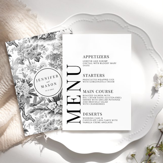 Svart chinoiserie porcelain bröllop-menykort tilläggskort (Skapare uppladdad)