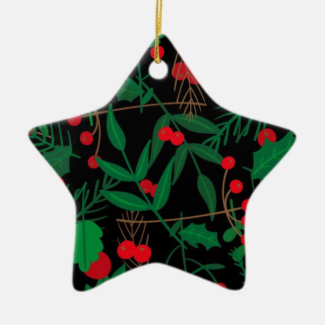 Svart christmas holly julgransprydnad keramik (Framsidan)