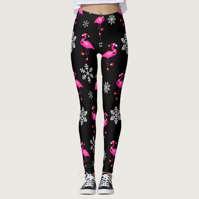 Svart christmas jultomten flamingo leggings (Framsida)
