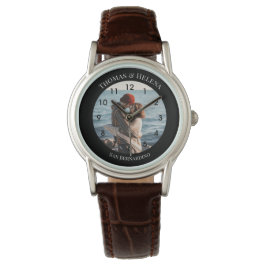 Svart cirkel med personlig och text längst upp Gru Armbandsur