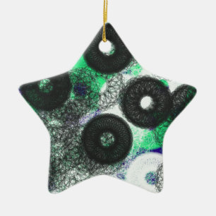 Svart cirkel, mysterium och mörk julgransprydnad keramik