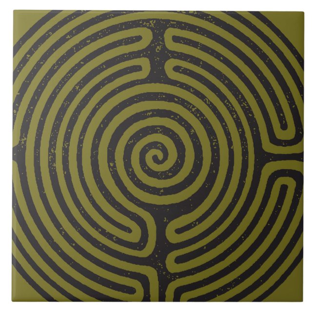 Svart cirkellabyrint (Olive) fin konst Kakelplatta (Framsidan)