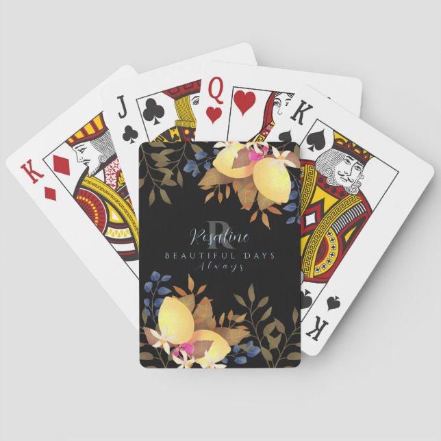 Svart Citron Chic Monogram Casinokort (Baksidan)