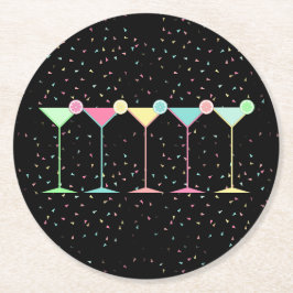 Svart Citrus Martini Cocktail Konfettifirande Underlägg Papper Rund