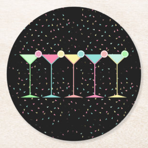Svart Citrus Martini Cocktail Konfettifirande Underlägg Papper Rund