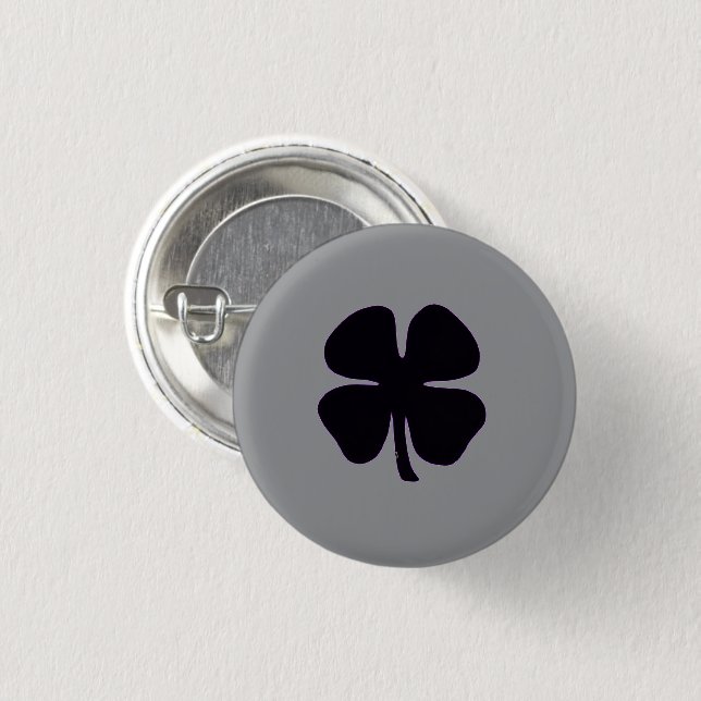 Svart Clover grå liten knapp (Framsida & baksida)