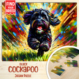 Svart Cockapoo Hund Porträtt Akryl Konsttryck Hund Pussel
