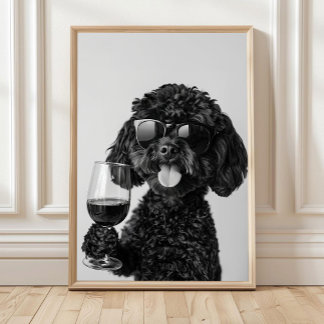 Svart Cockapoo som dricker vin Väggkonst, Svart oc Poster