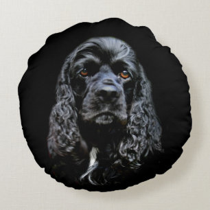 Svart cocker spaniel ansikte rund kudde