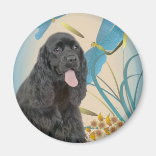 Svart cockerspanielSpaniel och sländamagnet Magnet
