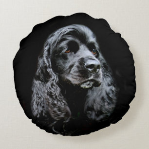 Svart cockerspanielspanielansikte rund kudde