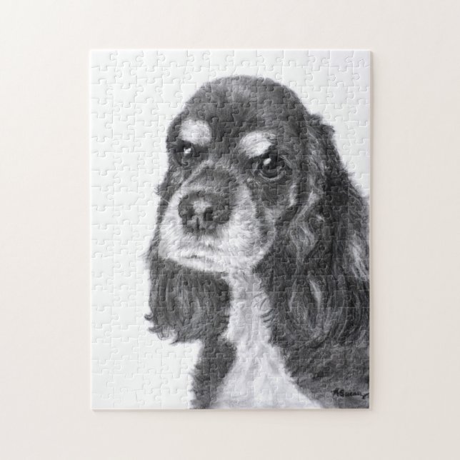 Svart cockerspanielSpanielkonst Pussel (Vertikal)