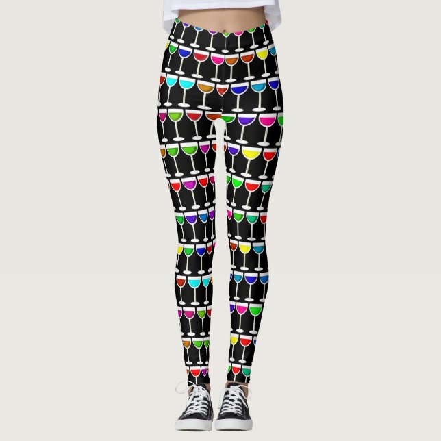 Svart cocktails vin-glas leggings (Framsida)