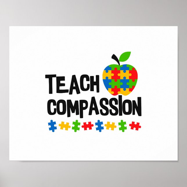 Svart Compassion Autism Awareness Puzzle Apple Poster (Framsidan)