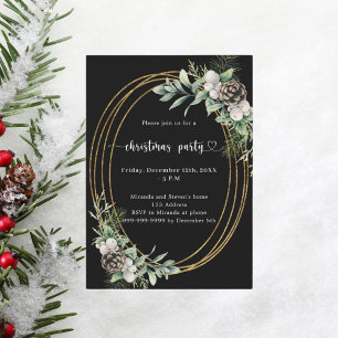 Svart cone gräs greenery guld jul Party Inbjudningar