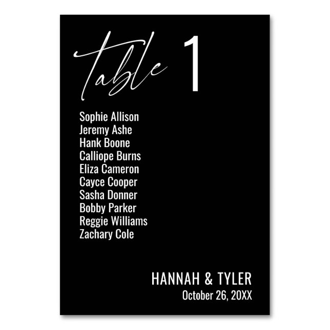 Svart contemporary Enkel Elegant Bordsnummer (Framsidan)