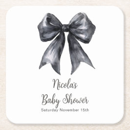 Svart Coquette Bow Baby Shower Underlägg Papper Kvadrat