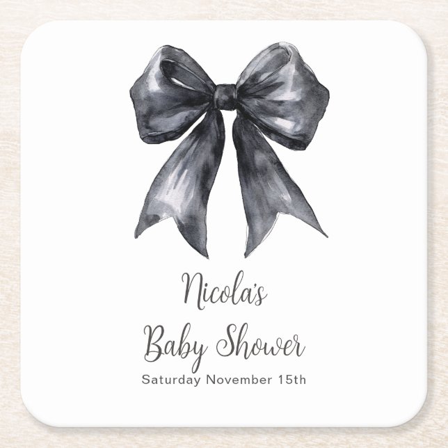 Svart Coquette Bow Baby Shower Underlägg Papper Kvadrat (Framsidan)