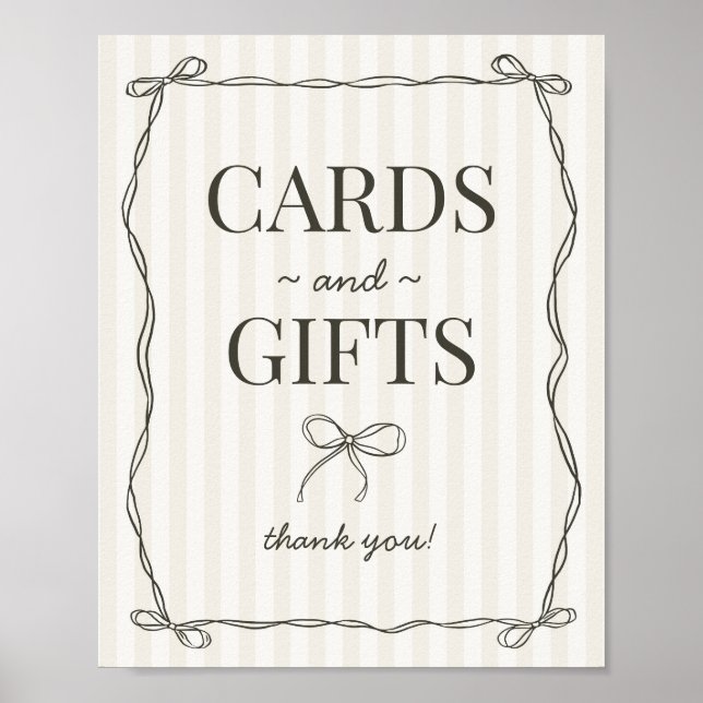 Svart coquette Bow Beige Cards och presentkort Poster (Framsidan)